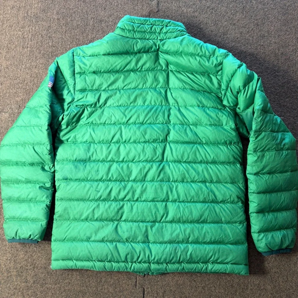 Patagonia Kids XL 14 Down Sweater Jacket Green Puffer American Flag Patch‎